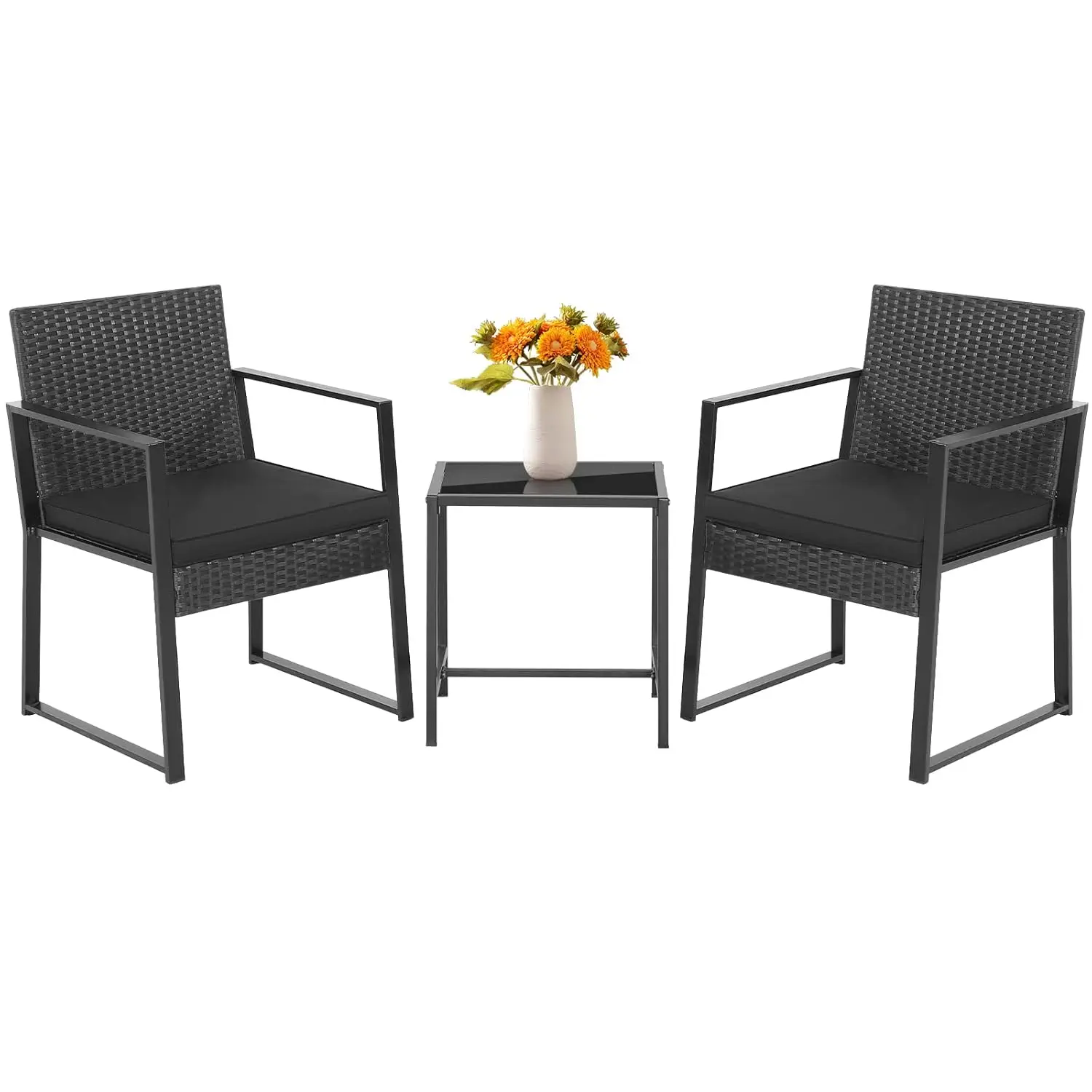 

3 Piece Patio Furniture Set, Modern Heavy Duty All Weather Cushioned Wicker Chairs and Coffee Table Set, Suitable, Customized