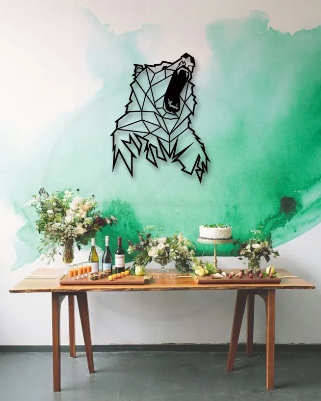 Engineered For Grizzly Bear Shaped Geometric Wall Decorative Metal Wall Art Black Wall Décor,Living Room, Bedroom, kitchen, Bat