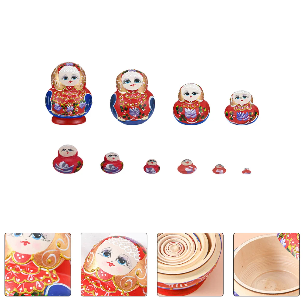 

Basswood Nesting Baby Stacking Toy Wooden Craft Red Matryoshka Russian Child