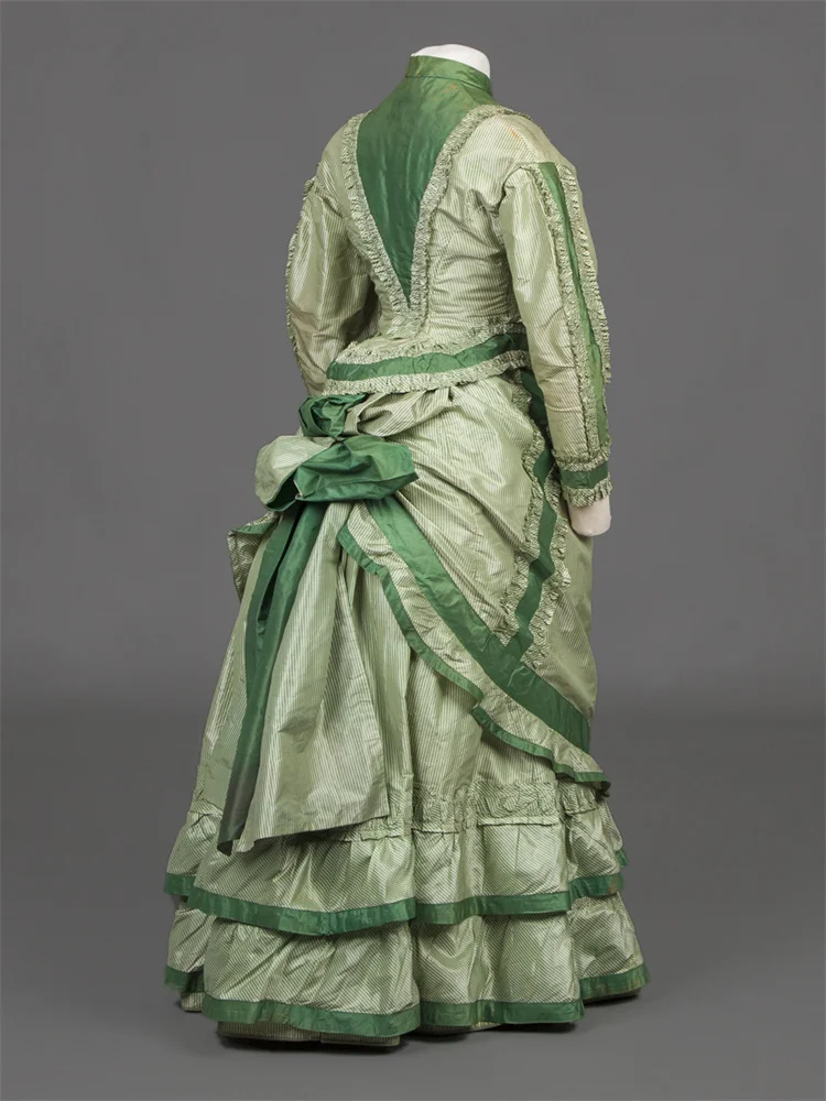1870s Retro Victorian Edwardian Green Walking Bustle Dress  Duchess Historical Theater  Reenactment Ball Gown