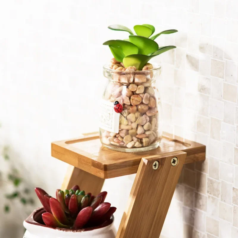 Soporte para plantas de escritorio, estante Triangular de madera multicapa compacto para macetas de interior, fiambrera de acero inoxidable