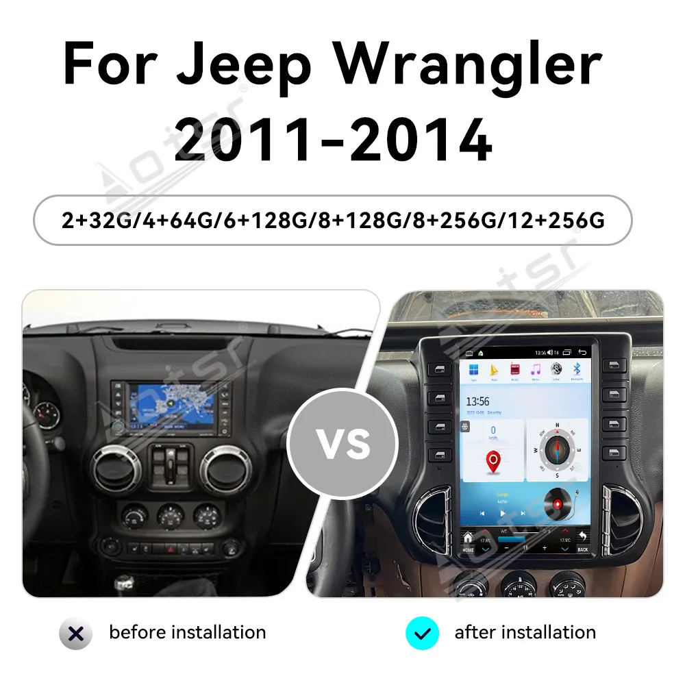

Android 14 12.1" Car Radio For Jeep Wrangler 2011-2014 DVD Multimedia Video Player Auto GPS Navigation Carplay Ai Screen 4G WiFi