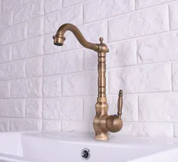 Antique Brass Swivel Spout Bathroom Sink Faucet Vintage Retro Kitchen Basin Cold And Hot Water Mixer Taps Dnfa4