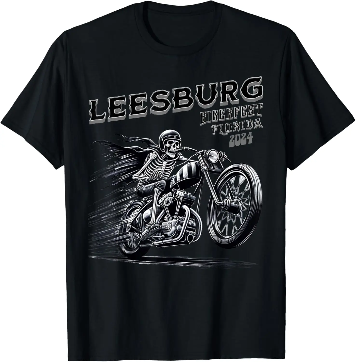 

Leesburg Florida Skeleton Fast Rider Biker Week Motorcycle T-Shirt