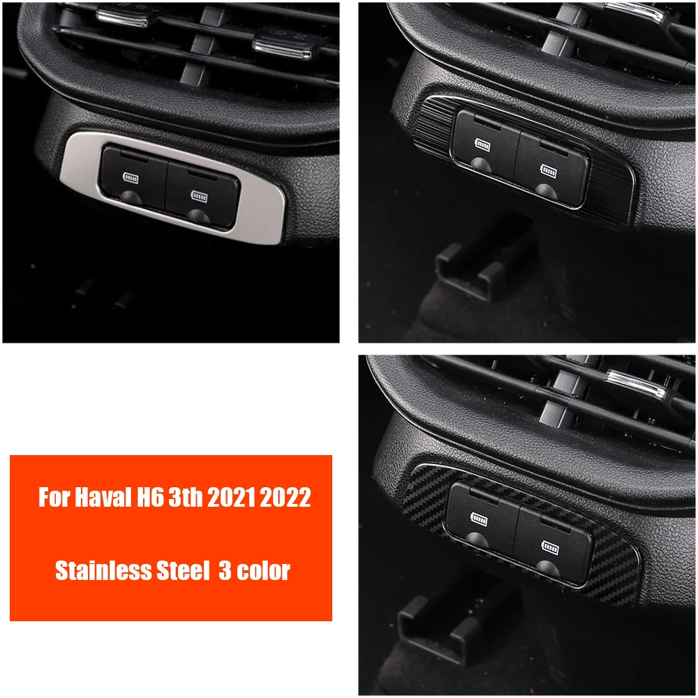 

For Haval H6 3th 2021 2022 Stainless Steel Car Rear USB interface decoration Cover Trim Sticker Auto styling Accessories 2pcs