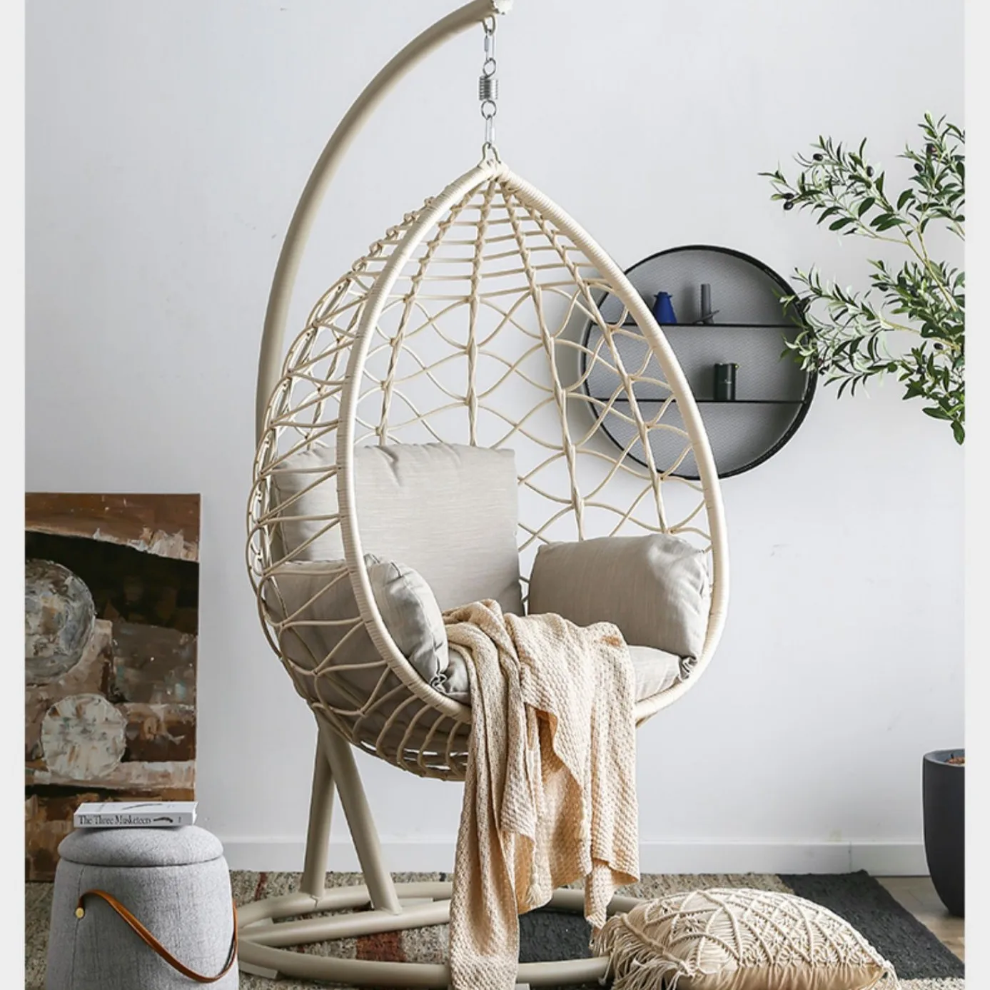 Spot, singolo, cesto sospeso, rattan, esterno, balcone, sedia sospesa, cortile, tempo libero