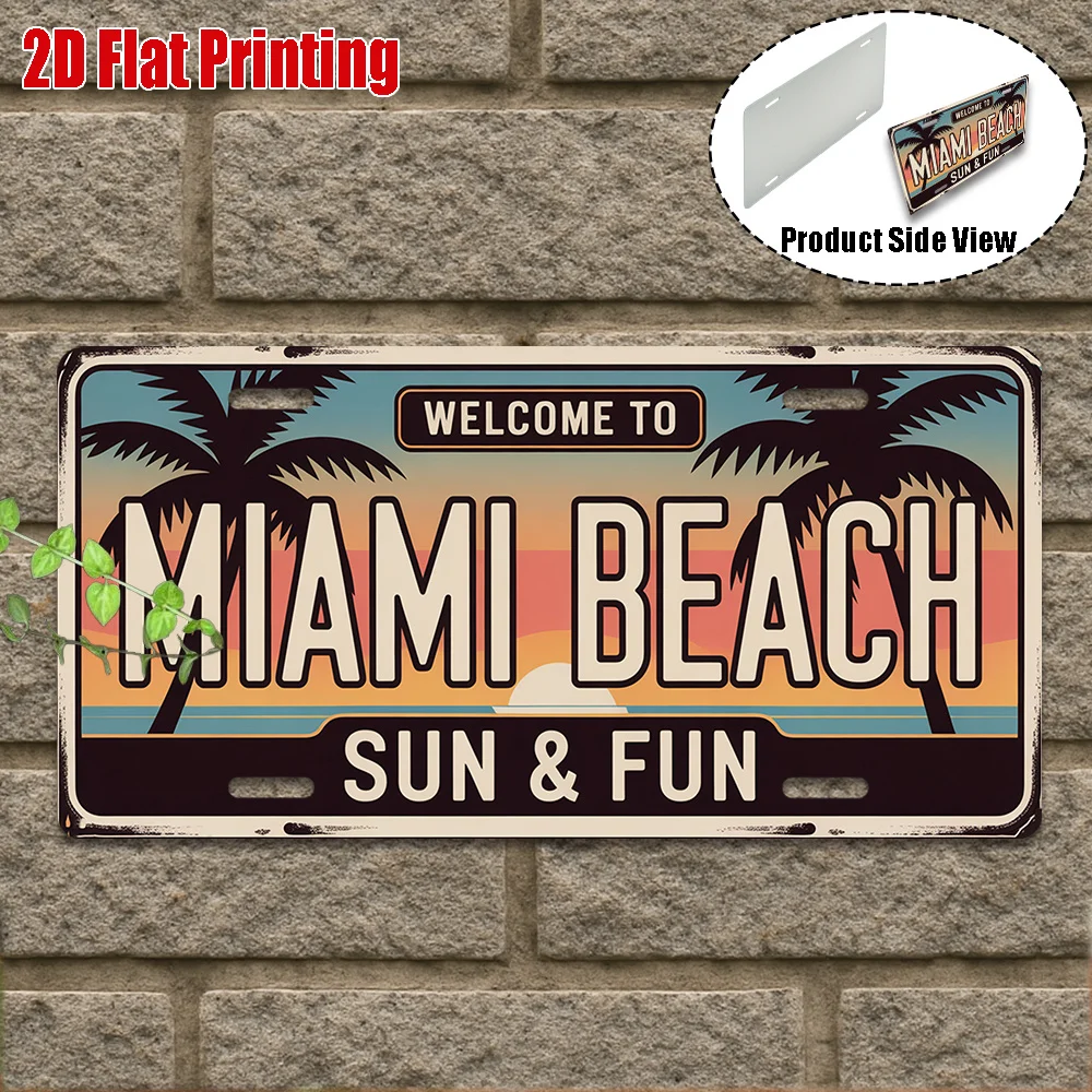 2D Flat - A Vintage Metal Sign for Decorative Purposes Only,Suitable for Outdoor Plaques And Wall Decor . Welcome to Miami Beach