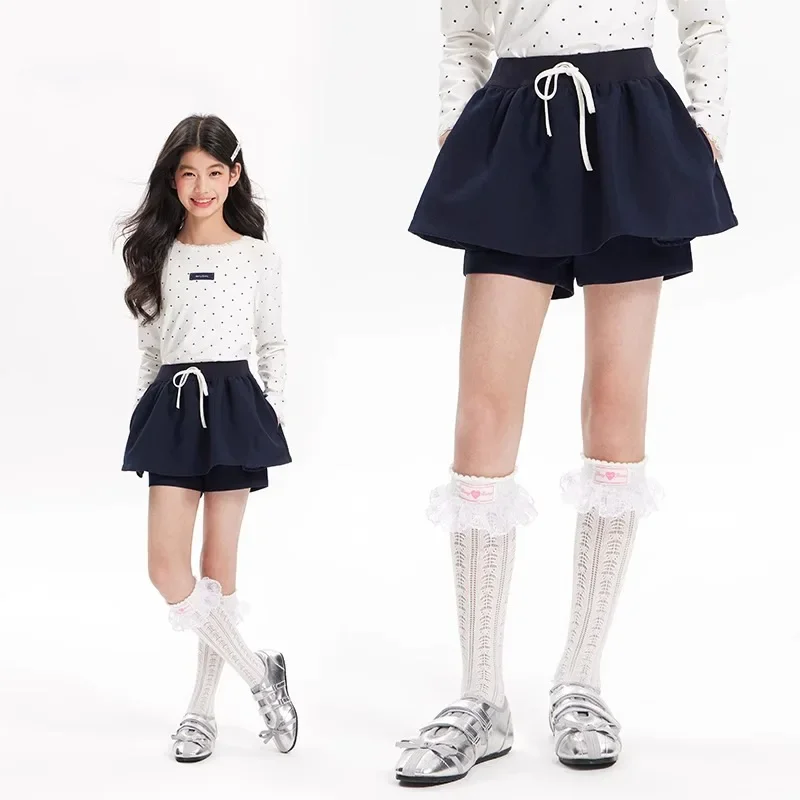 

Kid Girl Dress Puffy Skirt Drawstring Elastic Waist Skirt Tailored Short Underneath Construction Fashion Children Casual Wear