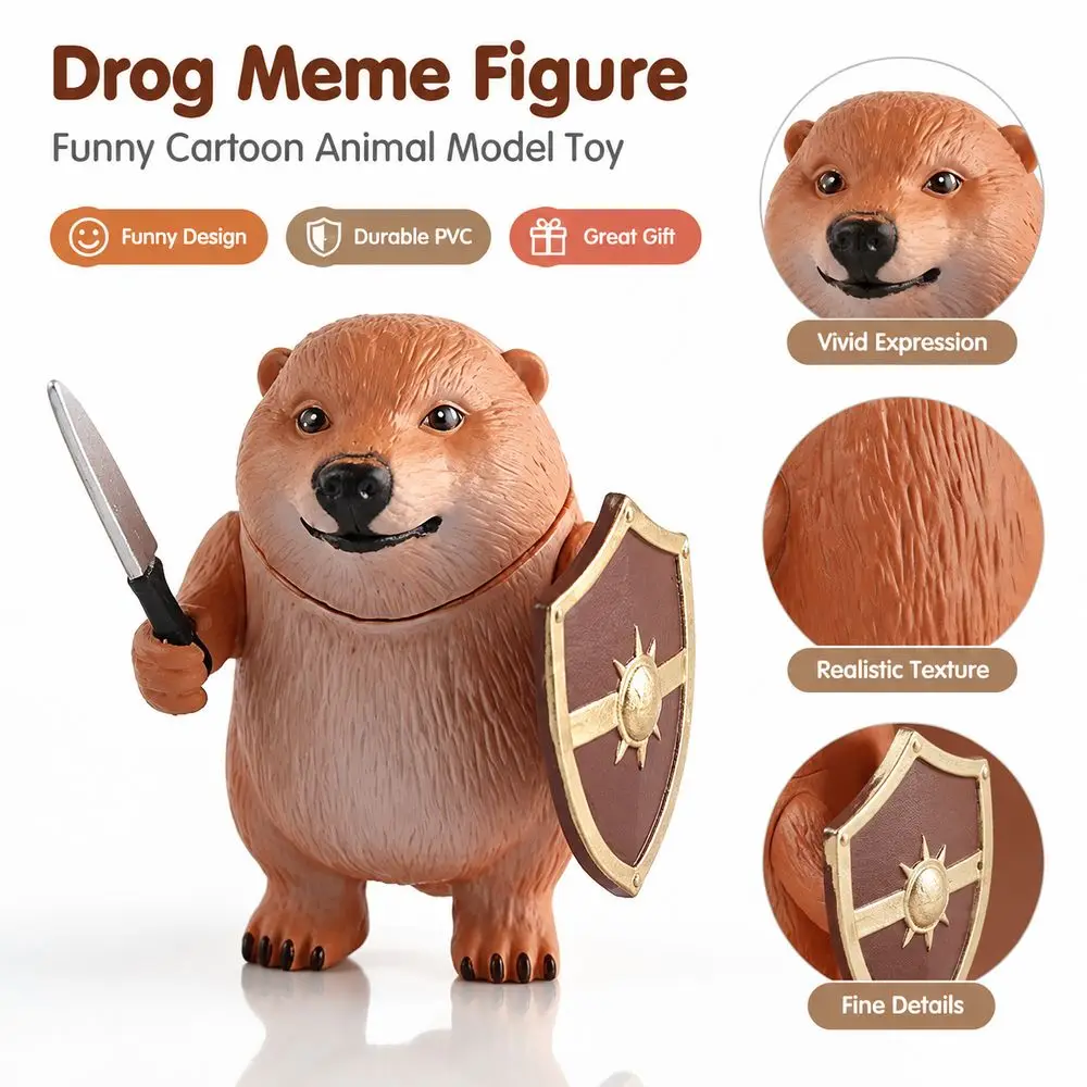 PVC Drog Meme Figure Holding Sword and Shield Funny Cheems Frog Sword Shield Figurine Brown Cartoon Animal