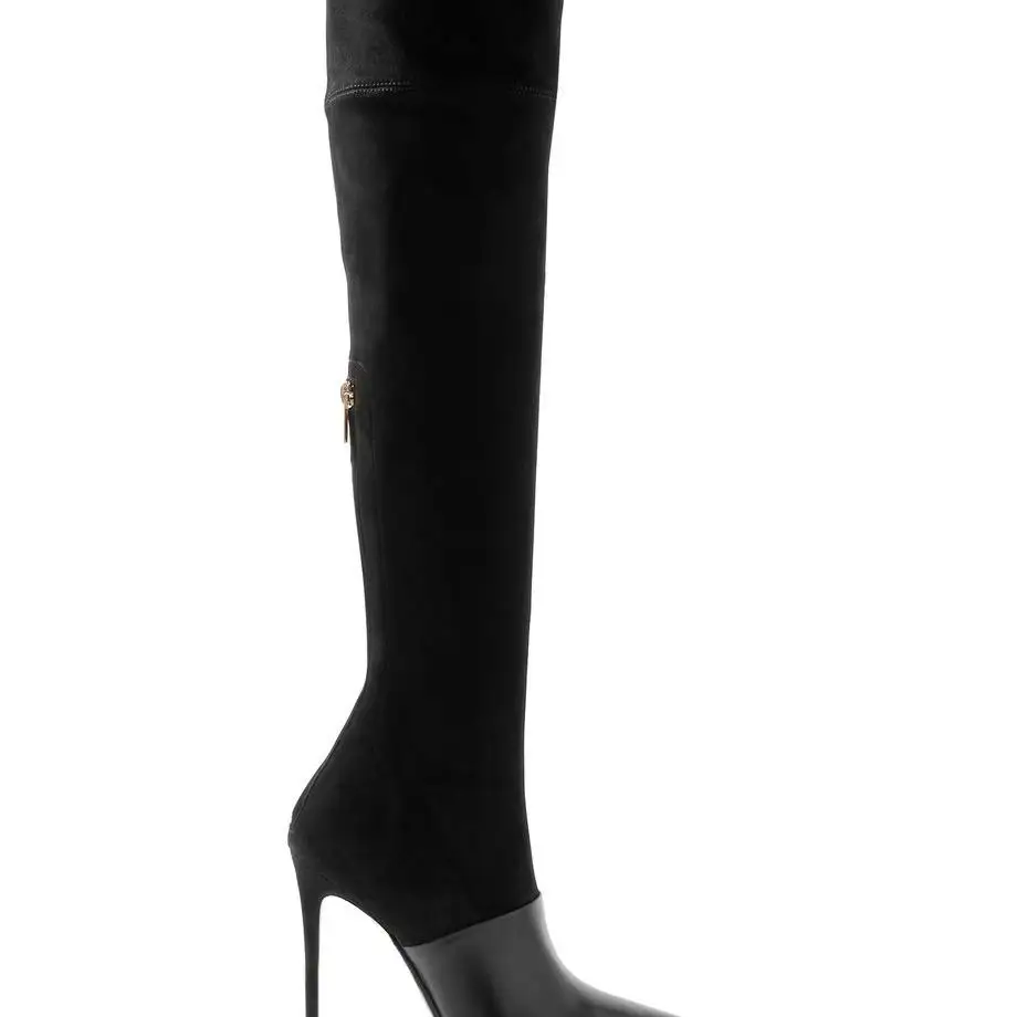 

Ladies Bla Brown Elastic Suede Thigh High Boots over Knee Long Boots Large Size Faion Boots PU Leather Winter Thiened Heel