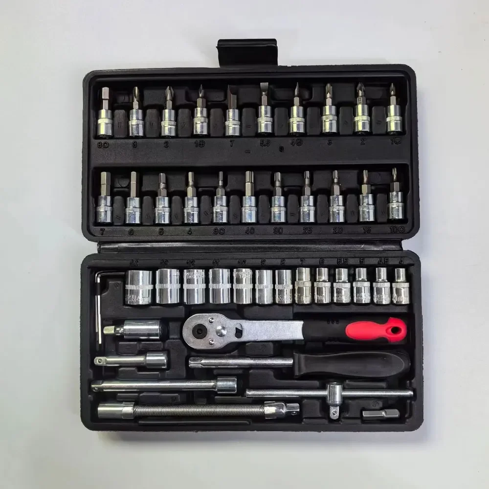 46Pcs Multi-Purpose Tool Kit Set - Comprehensive Hand Tools Kit with Wrench Socket and Precision Screwdriver