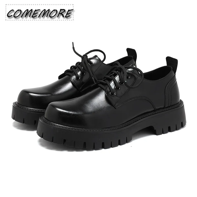 Men Platform Leather Casual Shoes Black White Vintage Male Lace Up Shoes Business Oxfords Fashion Wedding Flats Banquet Footwear