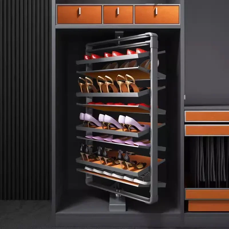 Zapatero giratorio de 360 grados, guardarropa doméstico, herrajes abatibles telescópicos