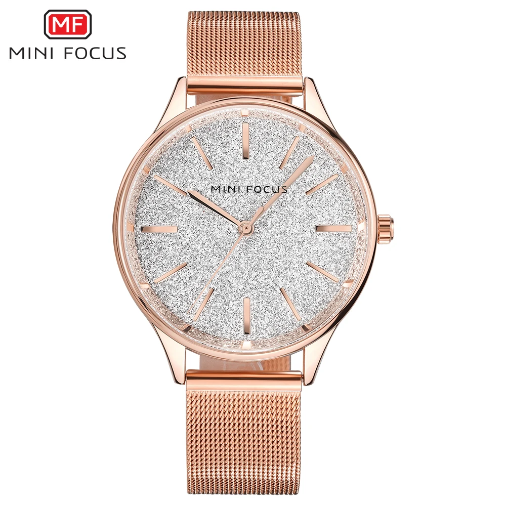 Latest MINI FOCUS MF0044L Simple Luxury Women Watch Rose Gold Milanese Mesh Steel Band Waterproof Japan Movement Quartz Watches