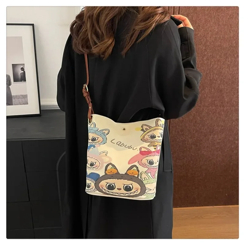 Anime New Cartoon Cute LABUBU Canvas Bag Around Female College Students Commuting Out One Shoulder Cross Body Tidal Bag