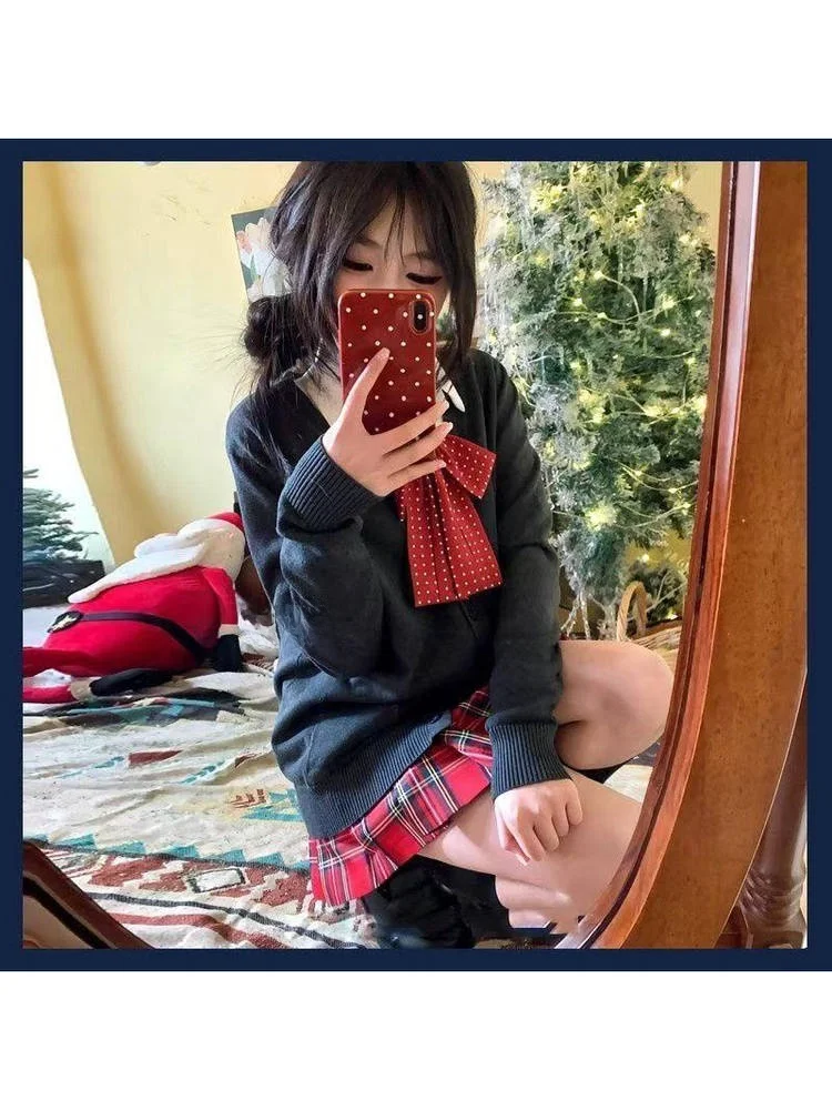 

Оригинальный дизайн, вязаный свитер, кардиган, женский осенне-зимний модный комплект с клетчатой юбкой, стандартный крой на пуговицах