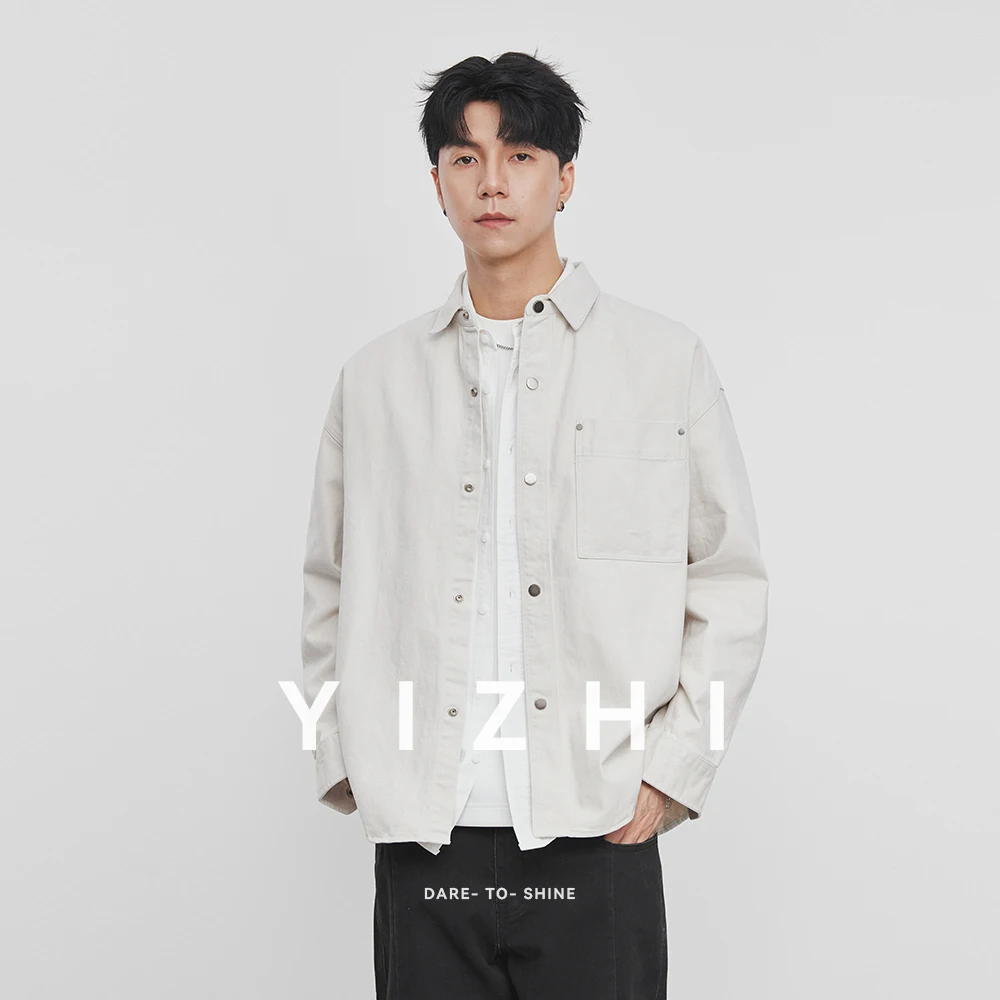 

100% Cotton Japanese Long Sleeve Shirt Men's Spring Autumn Loose Casual Workwear Jacket Trendy Brand Male Fashion Outerwear