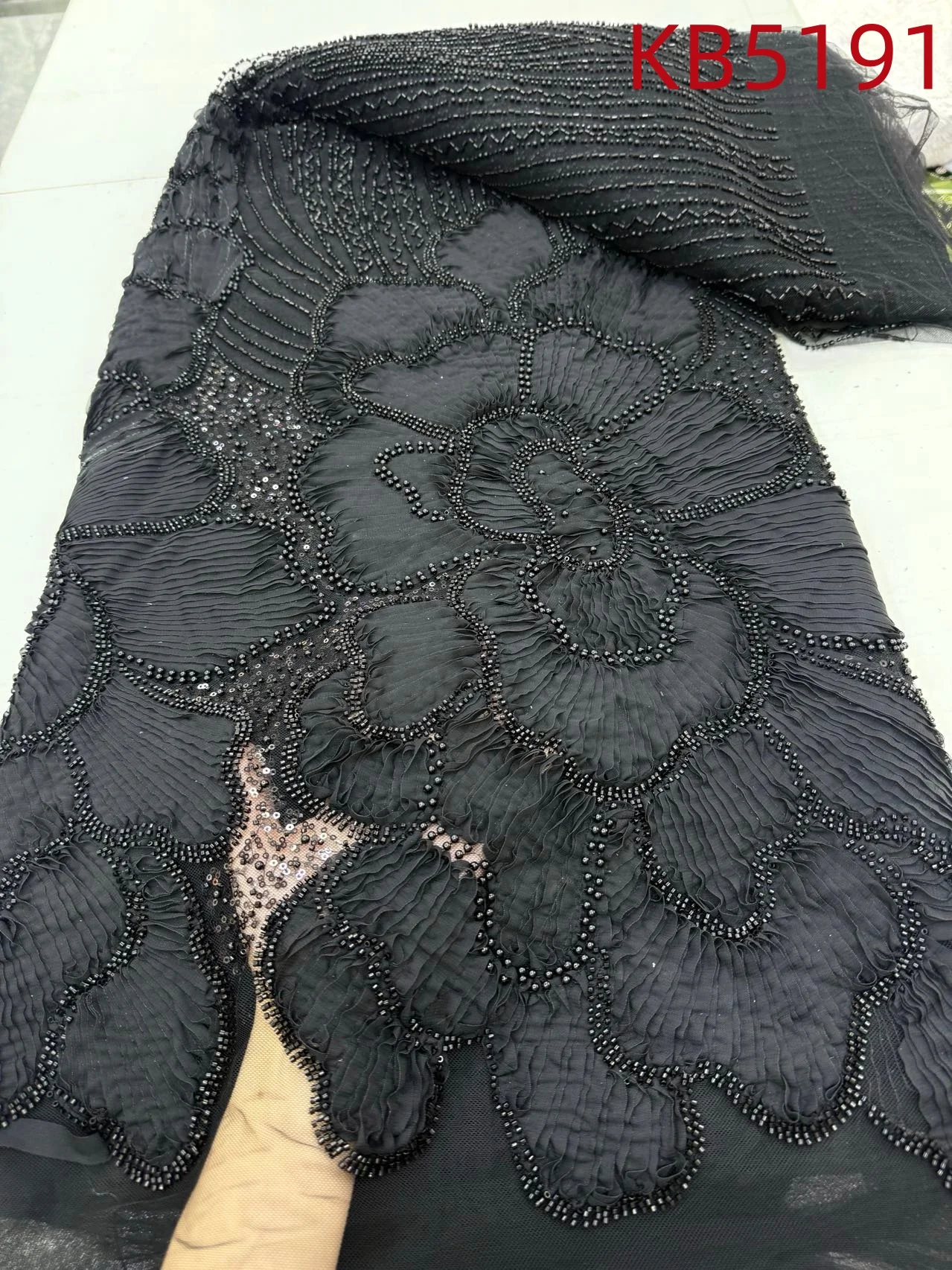 African Beaded Tulle Lace Fabrics Sequins French Mesh Nigerian Lace Fabrics 2025 Green 3D Flower Lace Fabric For Sewing KB5191