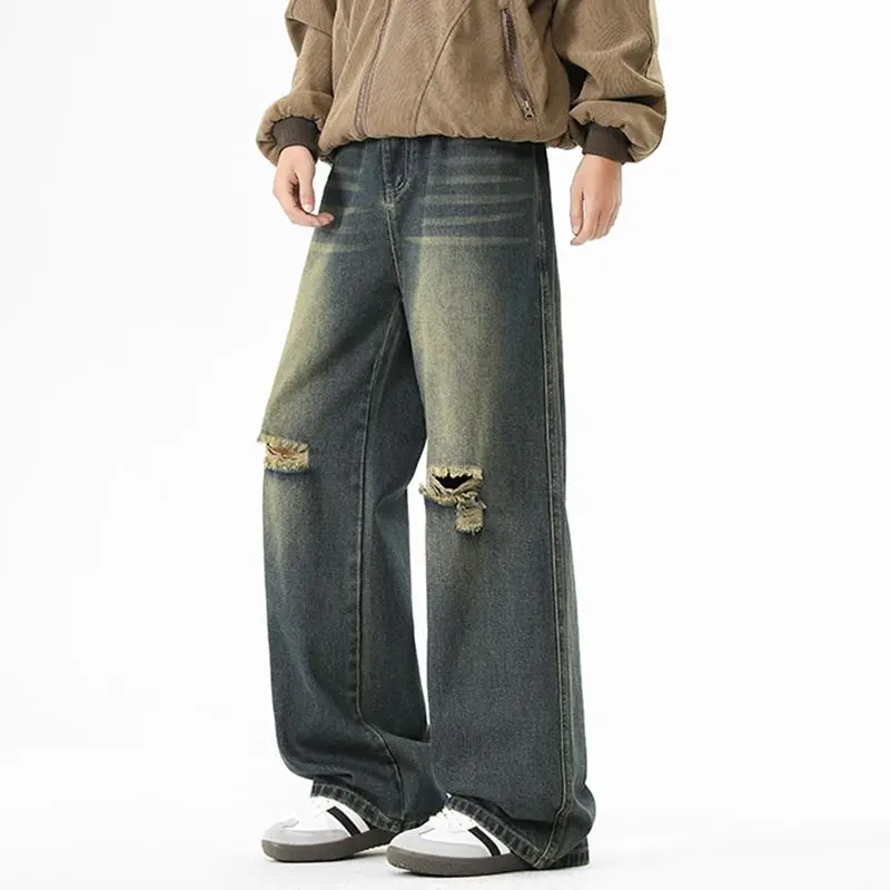 

Men's Jeans New Loose Spring And Autumn Style Plus Size Fashionable Washed Casual Pants American Retro Straight Leg Pants