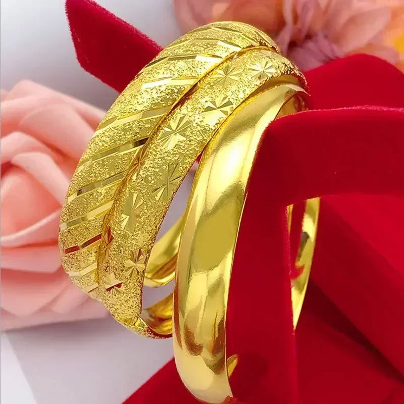 Gold 24K Heart Sutra Dragon and Phoenix Open Bracelet, Glossy Gypsophila 999 Jewelry Womens Charm Jewelry for Birthday gift