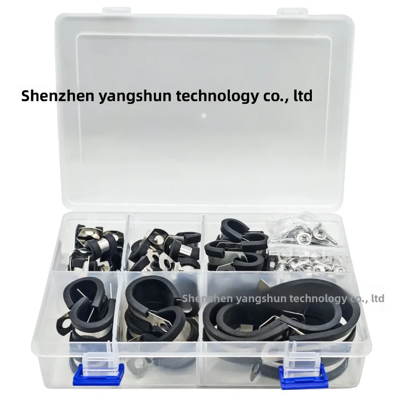 

111 Piece Boxed Set of 304 Stainless Steel R Type Rubber Cushioned Hose Clamps 6 to 44mm Range for Automotive and Plumbing Use