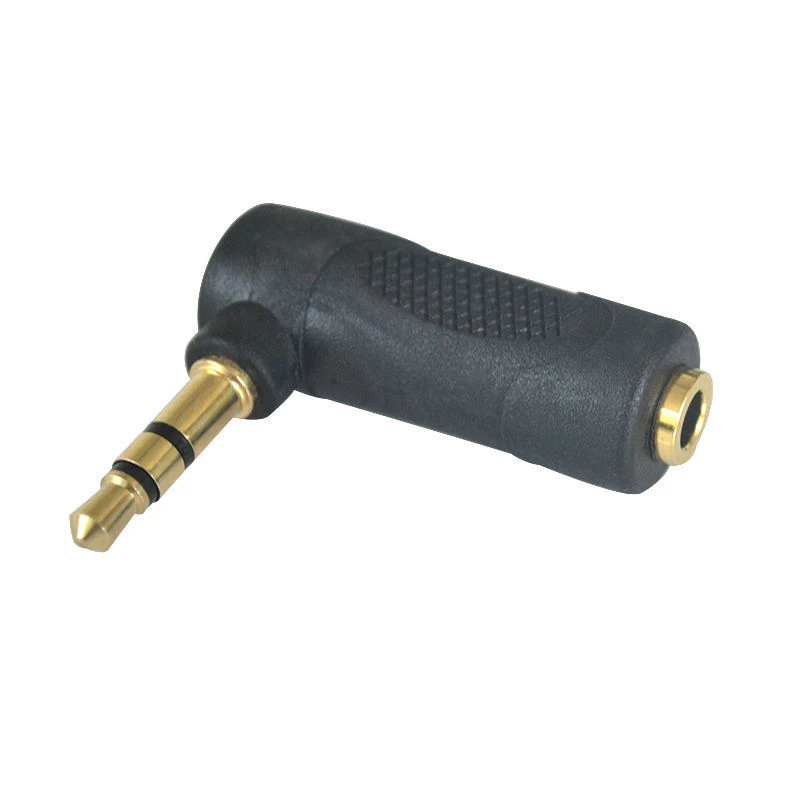 Banhado a ouro conector adaptador de áudio, 90 graus cotovelo estéreo, TRS 3,5 milímetros, ângulo reto, curva 3.5, macho para adaptador fêmea