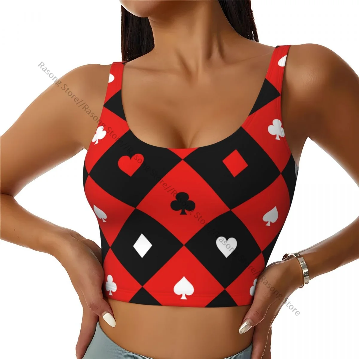 Women Sexy Sports Vest Chess Board Diamond Poker Female Streetwear Sport Lingerie Tee Crop Top