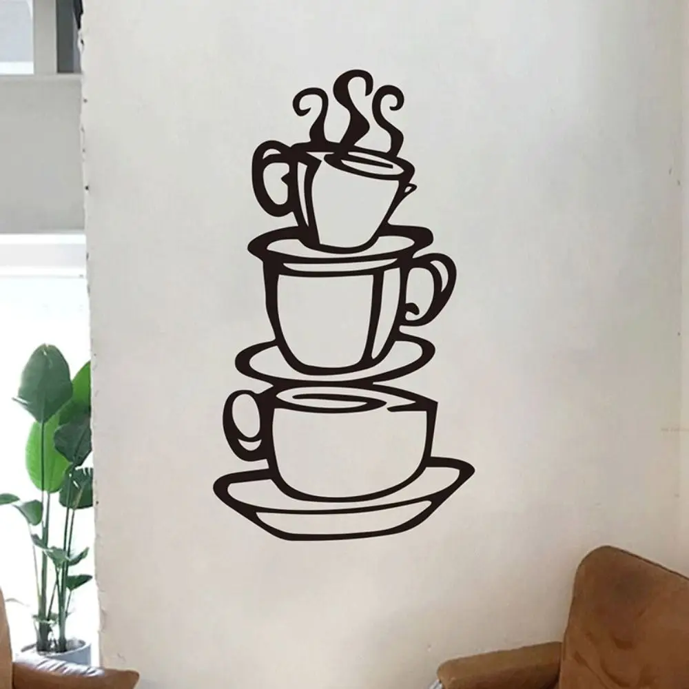 Self-adhesive Coffee Cup Wall Stickers Removable Waterproof Layered Mug Decal Carved Layered Mug Cup Stickers Cafe Decorative