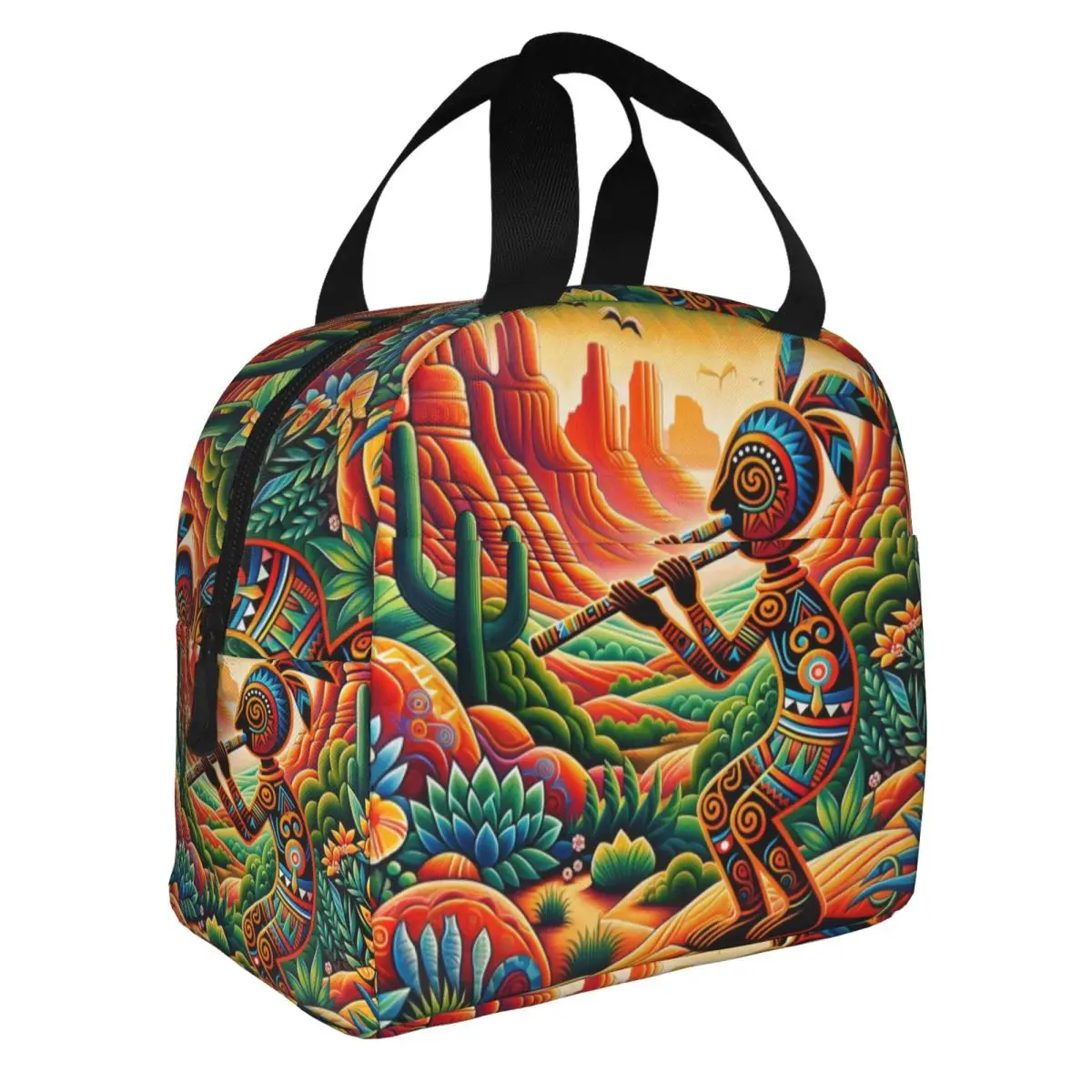 Custom Kokopelli The Flute Player Resuable Lunch Box Multifunction Aboriginal Style Thermal Cooler Food Insulated Lunch Bag