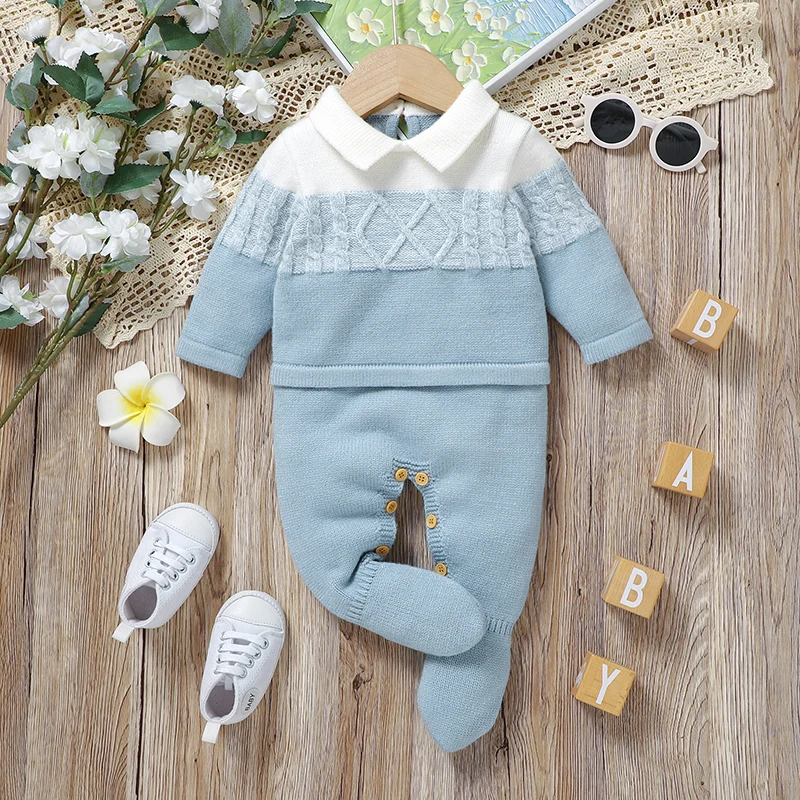 Winter Baby Boys Rompers Jumpsuits 0-18m Spring Fall Winter Turtle Neck Full Sleeve Knit Newborn Infant Outwear Overalls Clothes