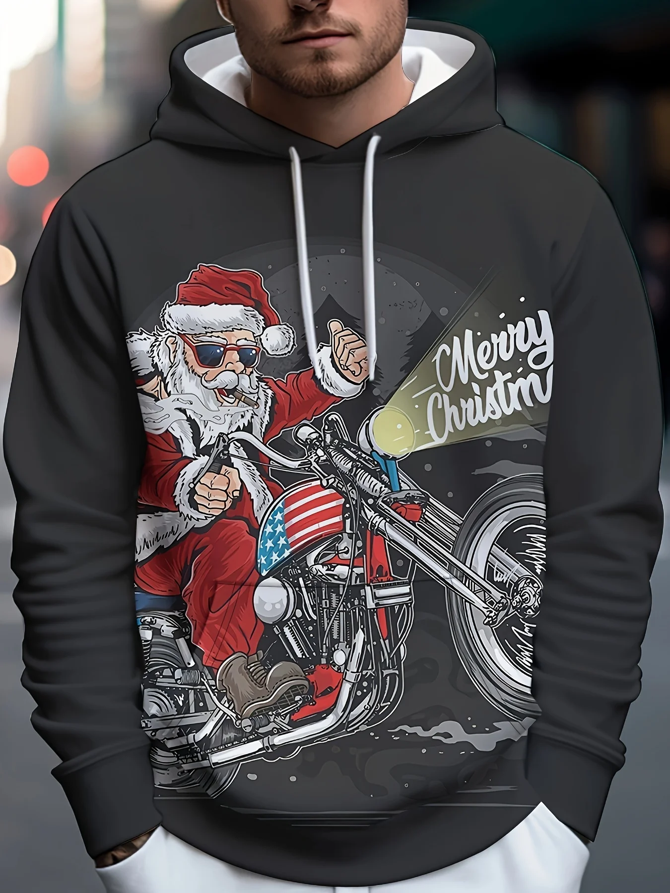 Christmas Theme Men's Hooded Hoodies 3D Printed Sweatshirts Drawstring Sportwear Long Sleeved Tops Fun Graphic Men's Clothing