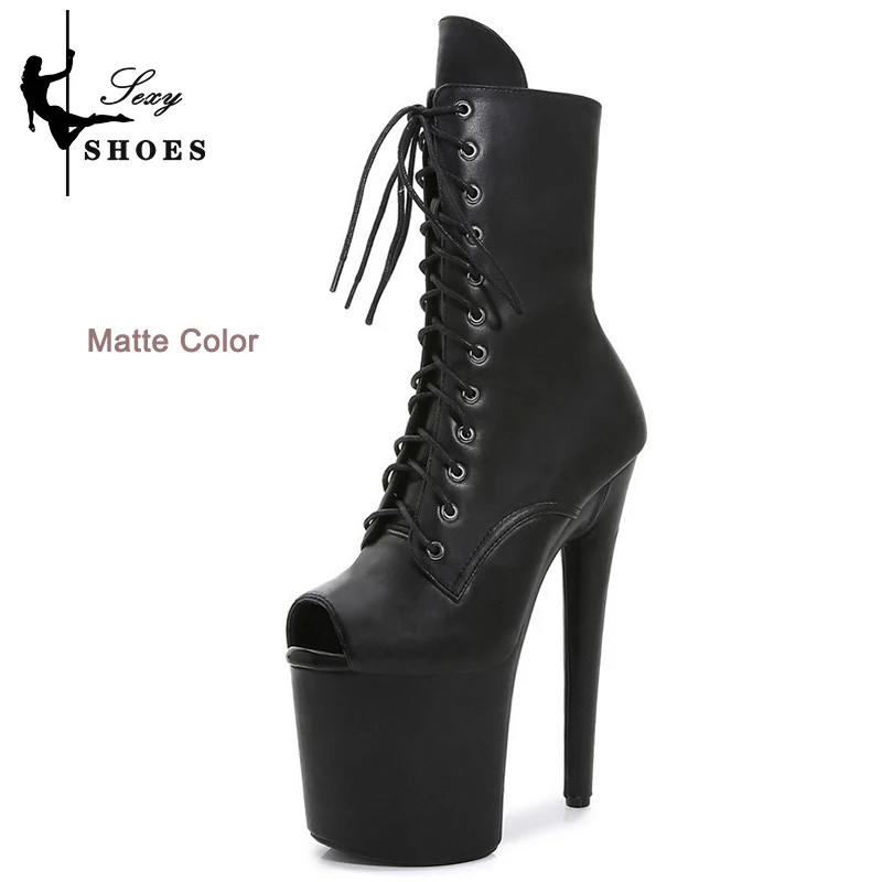 

Size 43 Boots Women With Heels Peep Toe 20cm/8Inch Mixed Colors Stripper Pole Dancing Knight Shoes Lace Up Short Boots Ankle