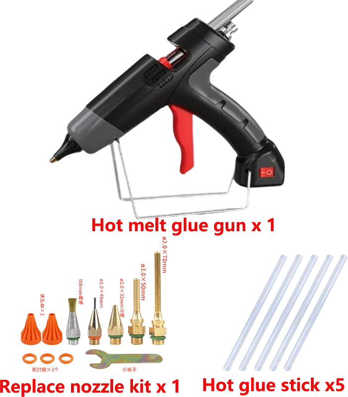 200W Hot Silicone Gun Black with Replace Copper Nozzle Kit and 11mm Hot Melt Glue Sticks DIY Tools EU Plug(220V) Industrial Gun