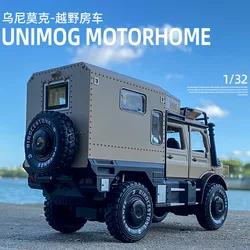 New 1:32 Diecast Alloy Model Car Military Vehicle Unimog Motorhome Miniature Off-Road RV Metal for Children Gifts Christmas Toys