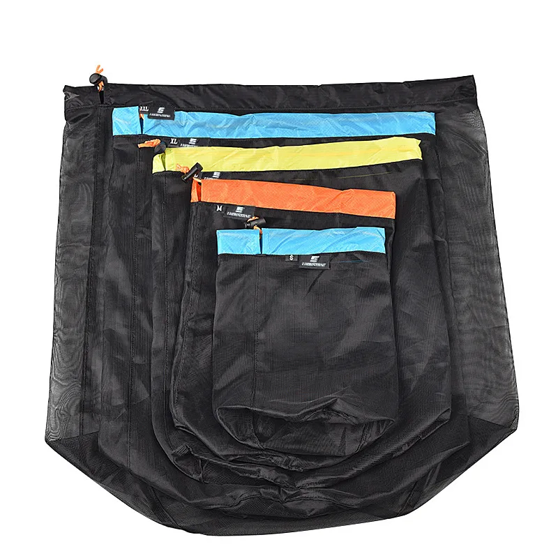 

‌Mesh Camping Organizer Bag - Ultralight Travel Compression Sack with Drawstring Beach Toiletry Pouch for Hiking Backpack
