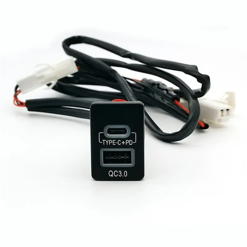 Cable Accessories Blue Light Car QC3.0 USB TYPE-C PD Dual Phone Charge Interface Socket Fit For Toyota - view 4