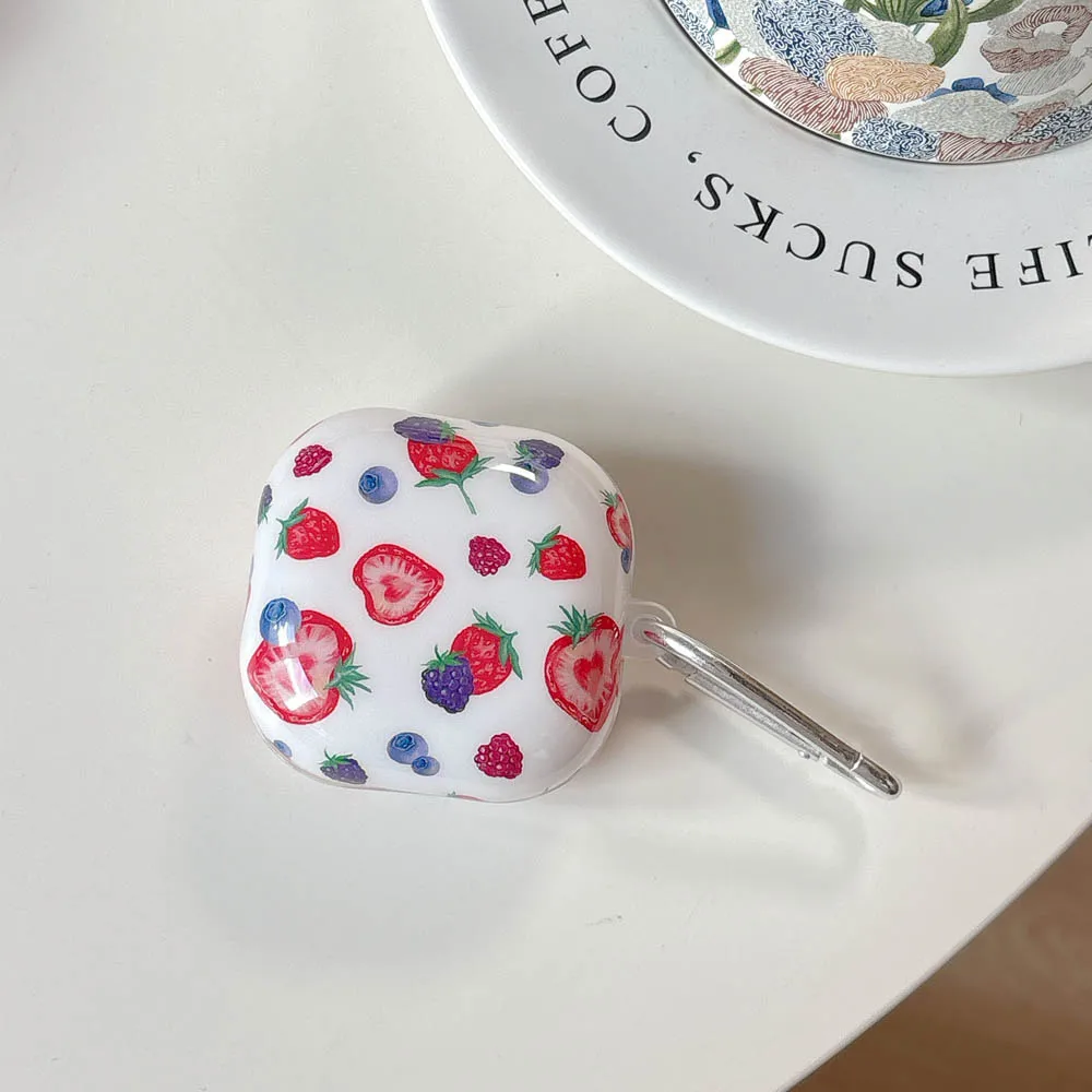 Custodia per Samsung Galaxy Buds 2 Pro Fruit Cherry Lips Custodie per auricolari Bluetooth senza fili per Buds FE Live Cover morbida con gancio
