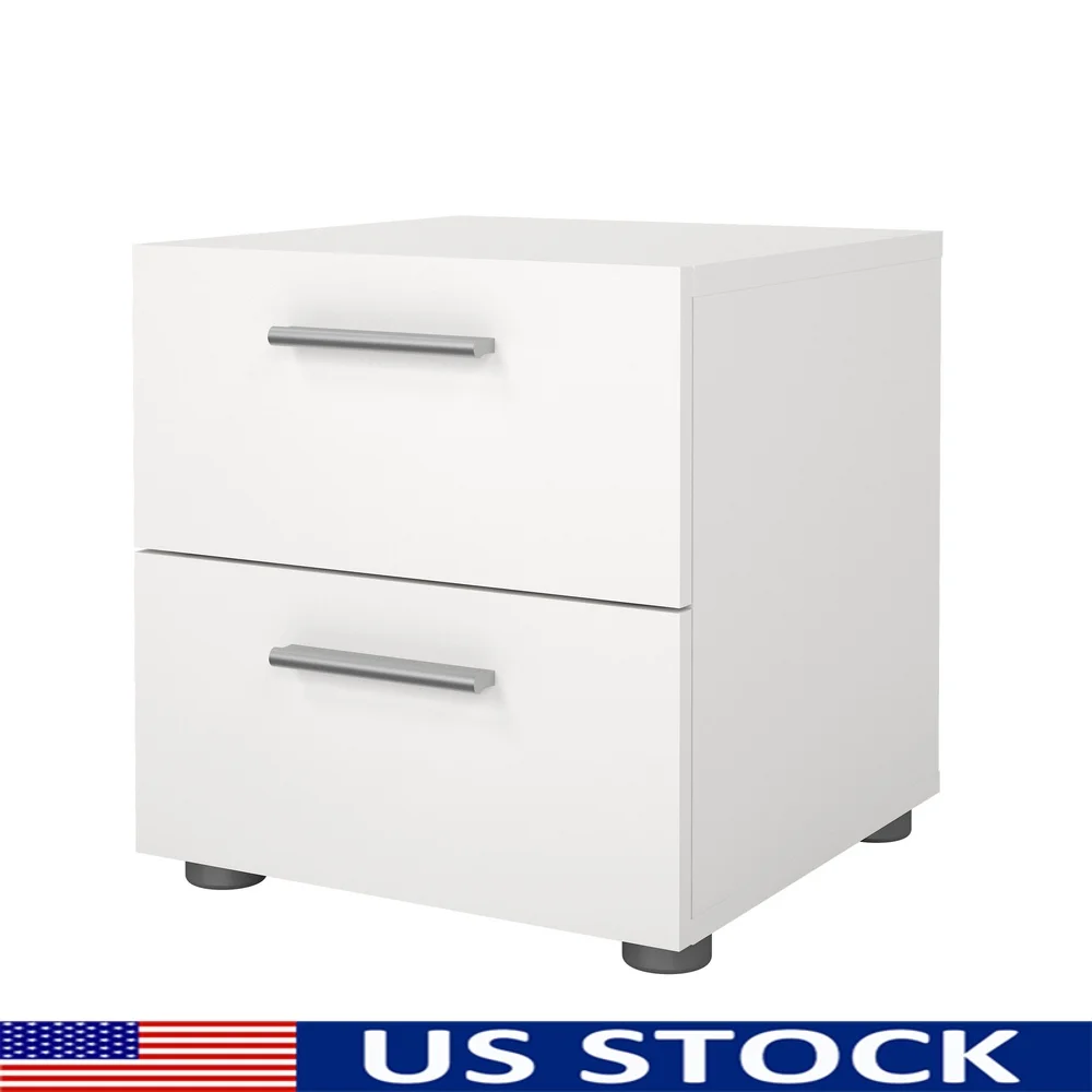 

Sleek 2 Drawer Nightstand Adults Compact Storage Scandinavian Design Easy Assembly Bedroom Furniture White Finish