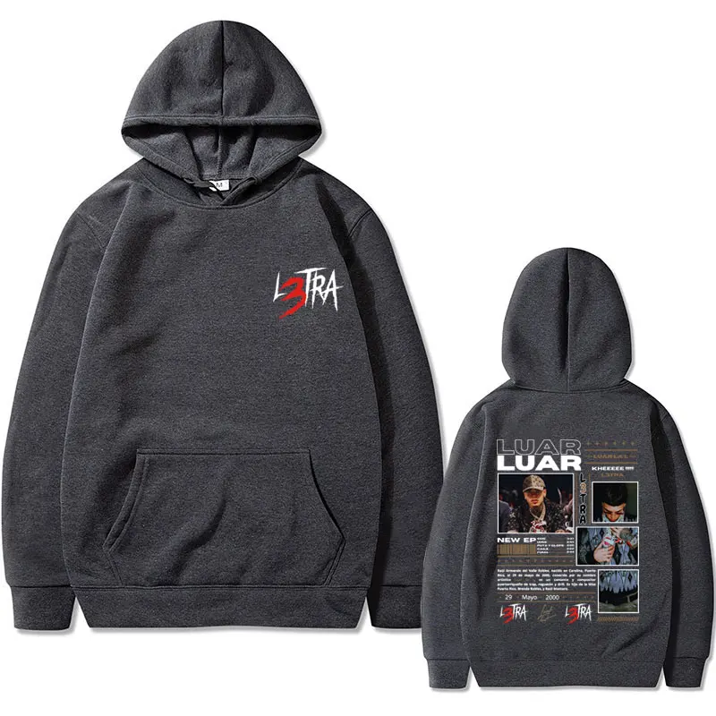 Rapper Luar La L L3TRA Music Album Double Sided Print Hoodie Men Women Hip Hop Oversized Pullover Male Fashion Retro Streetwear