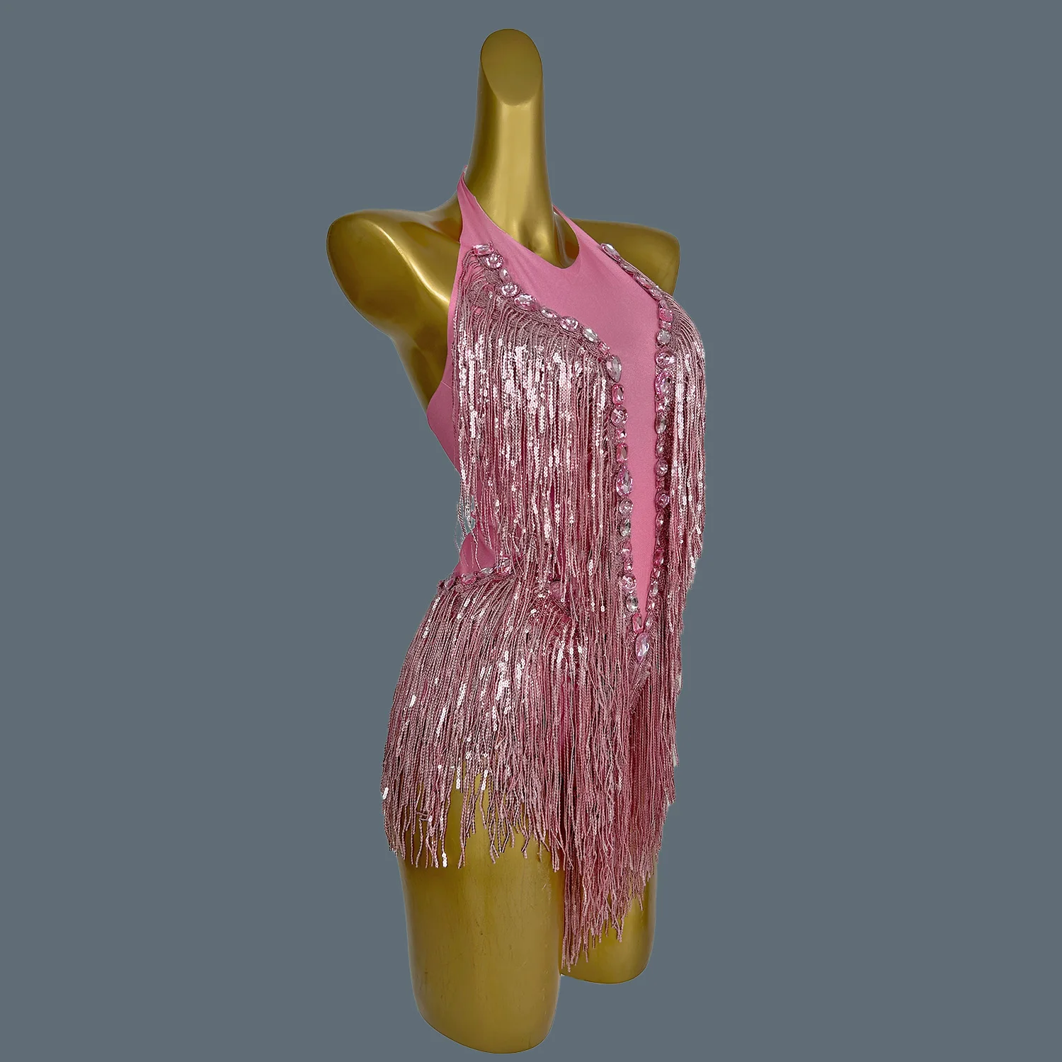 Sexy Pink Sequins Fringes Crystal Leotard Women Club Rhinestone Tassel Dance Bodysuit Stage Performance Costumes Shuye