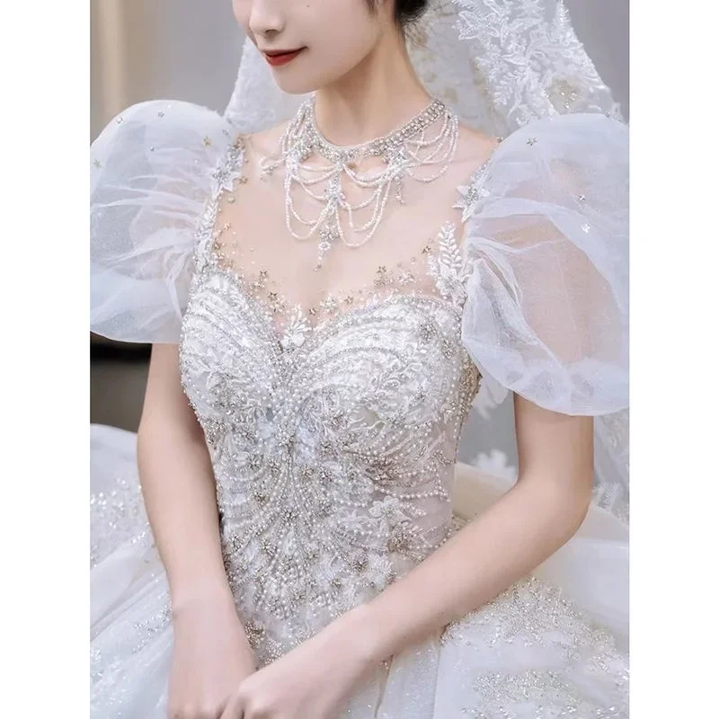 French White Women Wedding Dress New Bride High Quality Luxury Heavy Industry Palace Style Big Tail Main Yarn Cos Bride Suit