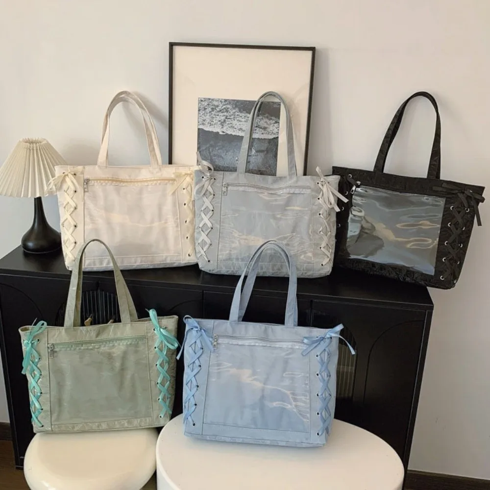 

Прозрачная сумка-тоут из ПУ с завязками и карманом для значков, для хранения мерча айдолов, с перекрестными лентами, на плечо, для девочек