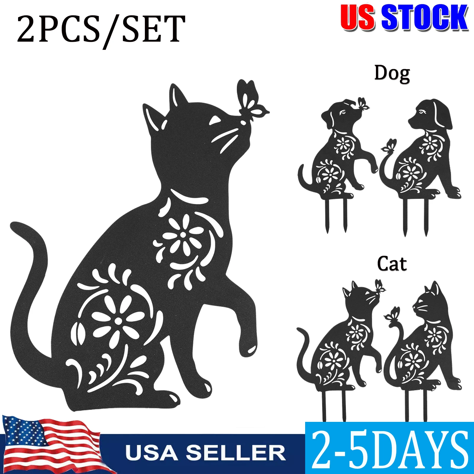 8/2PCS Metal Dog Garden Decor for Outside Decorative Garden Stakes Black Dog Silhouette Yard Art Decor Outdoor Decorations