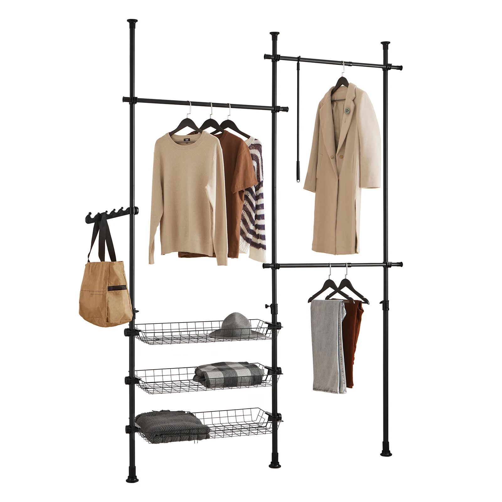 SoBuy FRG34 Sistema di scaffalature con 3 abiti Bar e 3 cestelli Sistema di guardaroba telescopico Sistema di ordine regolabile