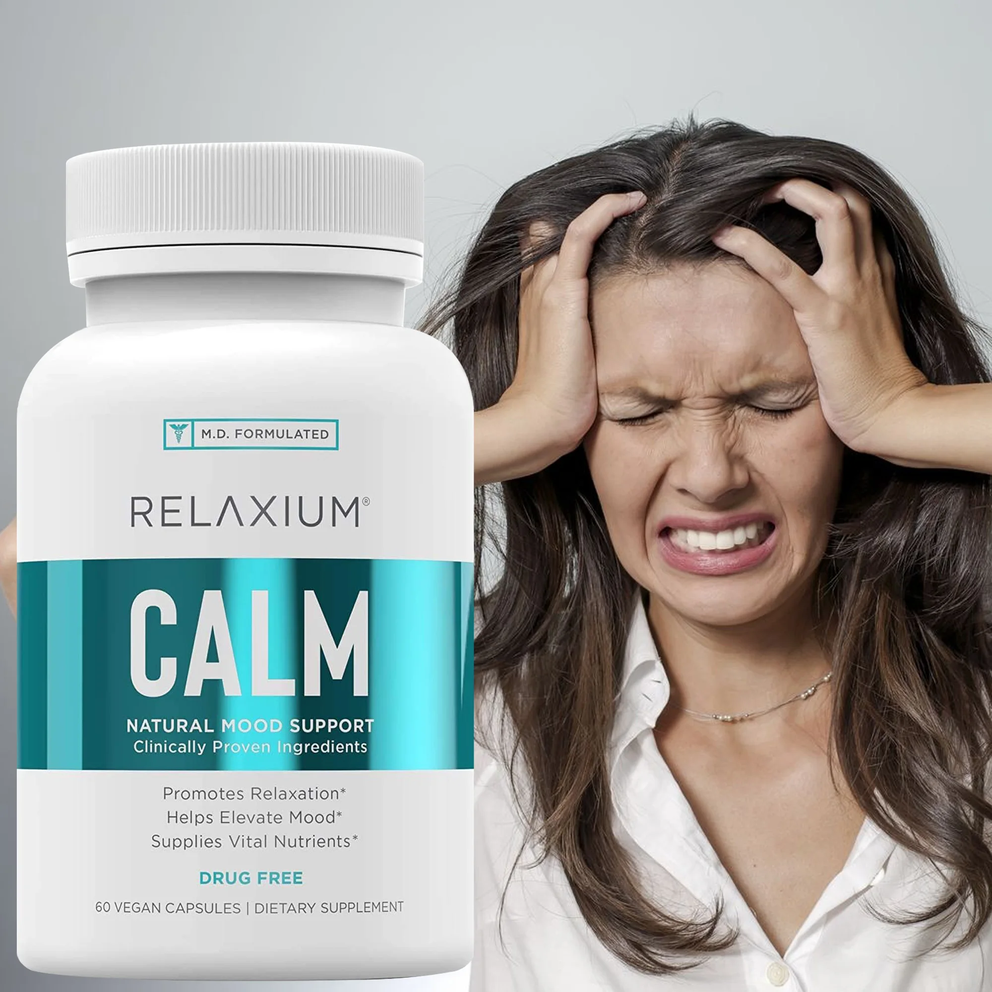 Calm - Stress, Mood + Immune Support Supplement, Non-Habit Forming with Ashwagandha & GABA