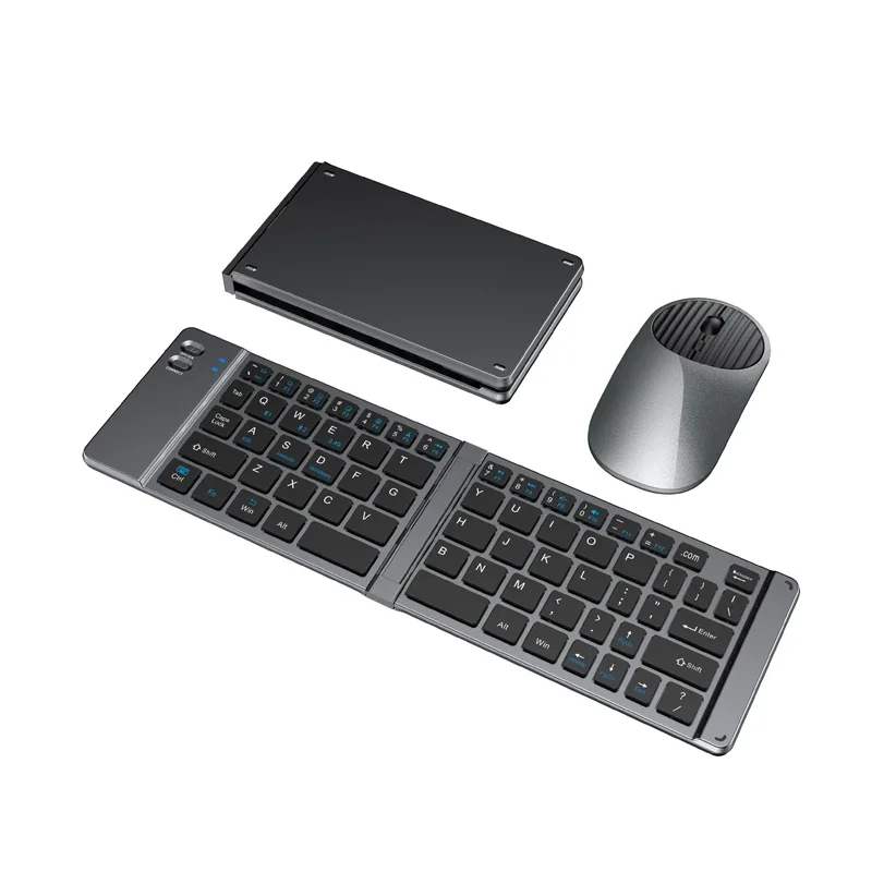 JOMAA Mini Portable BT Wireless Foldable Keyboard Rechargeable Keyboard BT +2.4G Wireless Mouse for Windows IOS PC