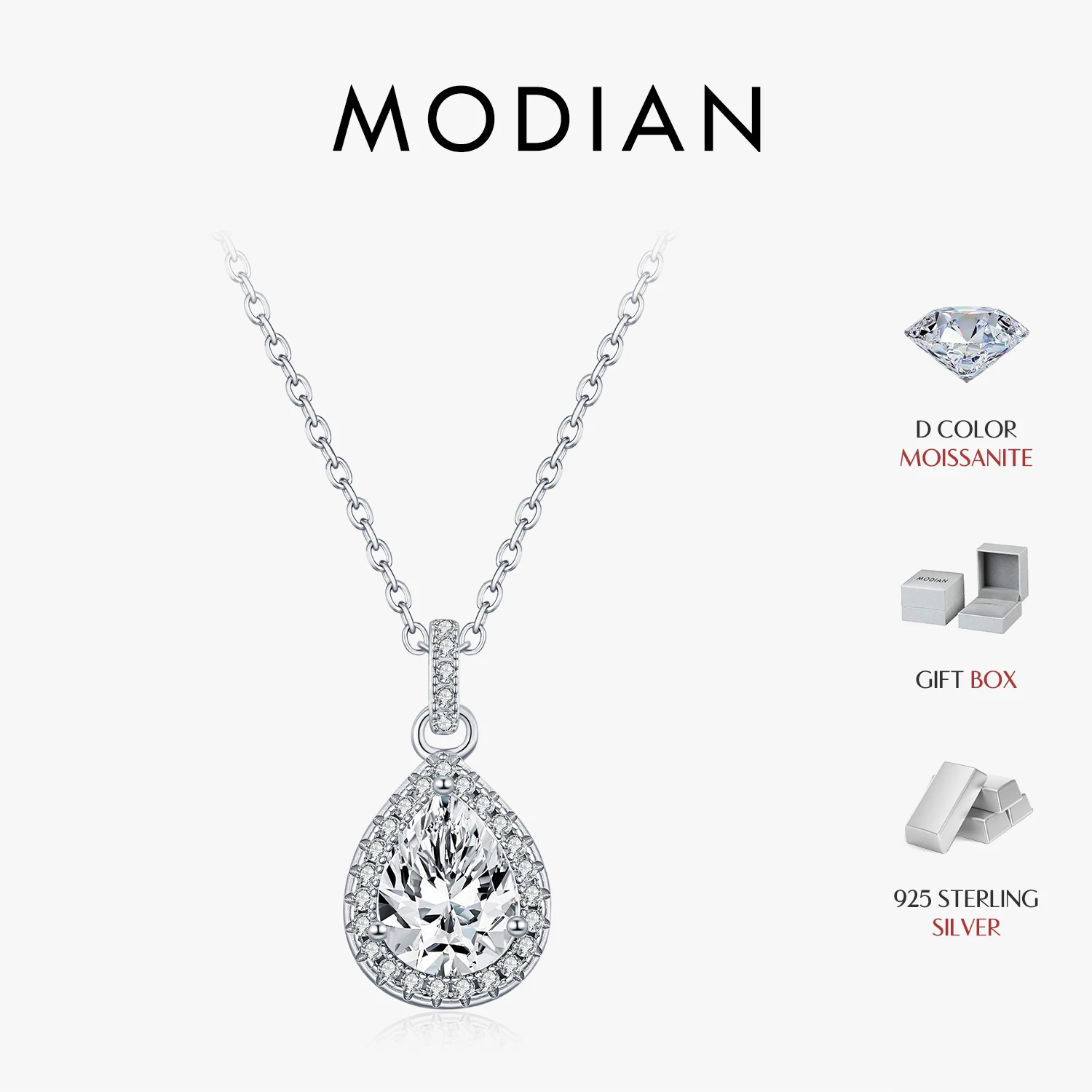 MODIAN High-End Moissanite Necklace 925 Sterling Silver Luxury Water Drop Halo Pendant Necklace For Women Dating Fine Jewelry