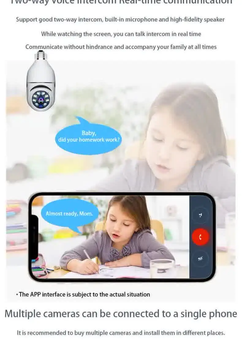 CARPBABA ICSEE 1080P Wifi Bulb E27 Surveillance Camera Full Color Night Vision 360° Rotating Tracking Two-way Talk Smart Home