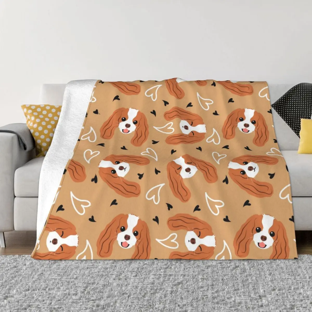 Cute Cavalier King Charles Spaniel Blanket Fleece Autumn/Winter Multifunction Warm Throw Blanket for Home Travel Bedspreads