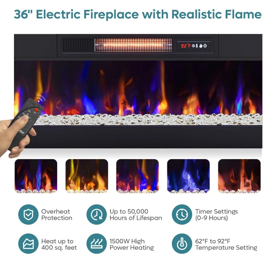 حامل تلفزيون Bestier 63 طويل القامة LED لأجهزة التلفاز حتى 70، وحدة تحكم حديثة لمركز الترفيه مع 36 مدفأة كهربائية، تلفزيون ألعاب #3